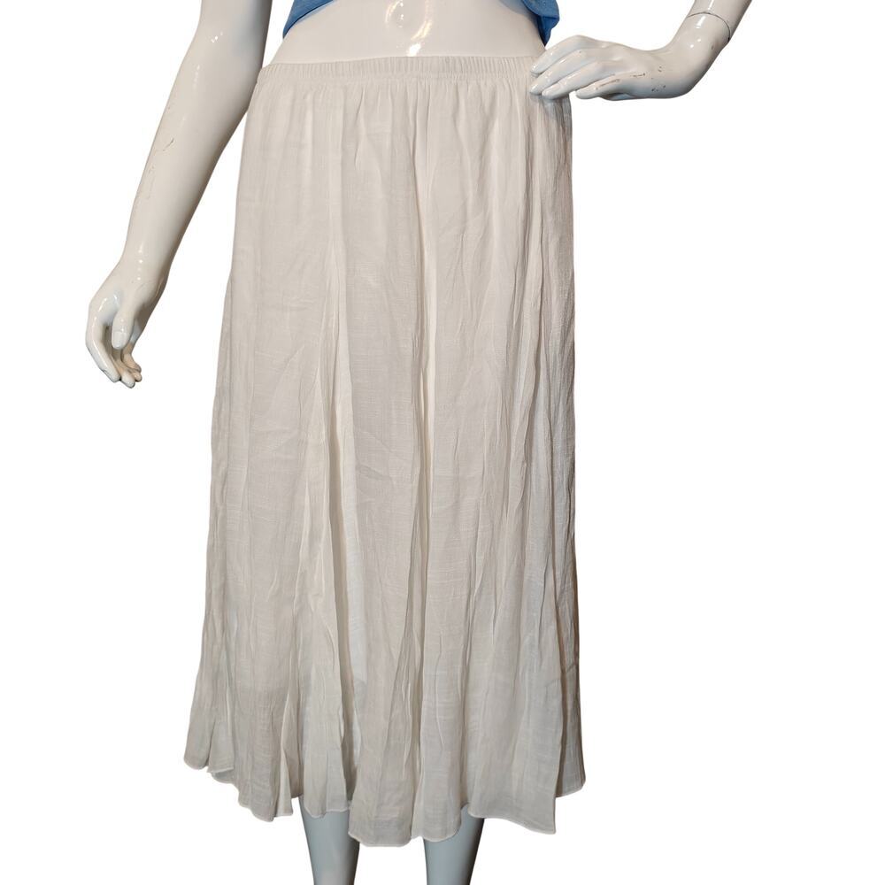 Zac & Rachel White Midi Skirt Elastic Waist Flowy Size M